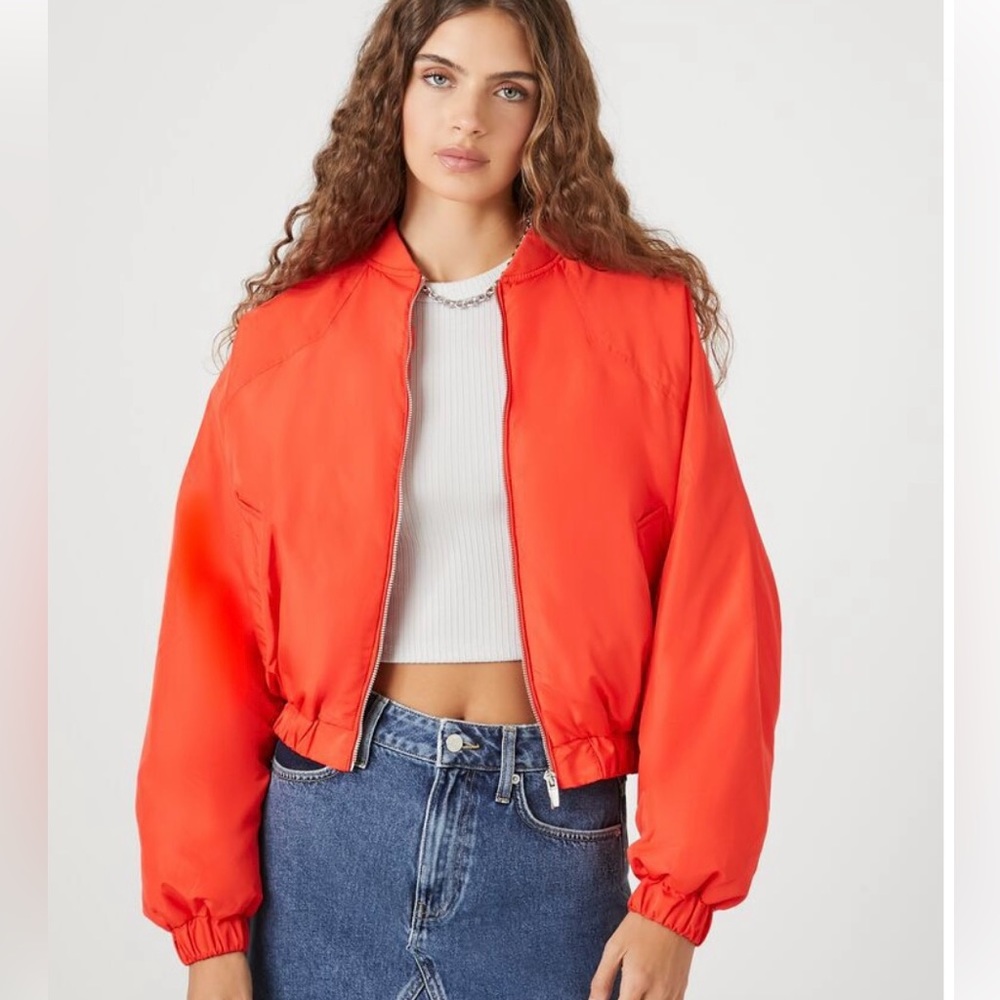 Forever 21 Orange Crop Bomber Jacket